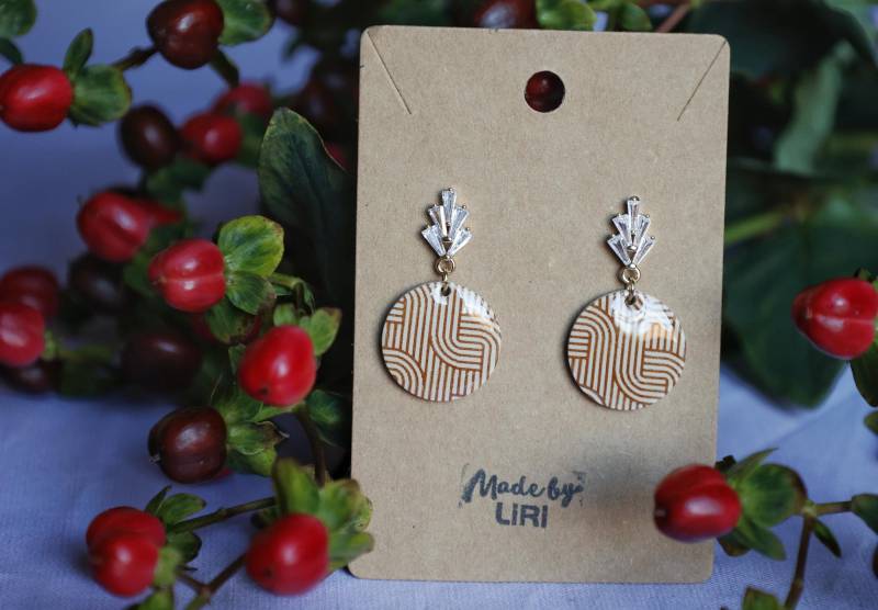 statement-Ohrringe Rund Beige Gemustert Mit Glitzer statement-Ohrringe Rund Beige Gemustert Mit Glitzer von MadebyLiri