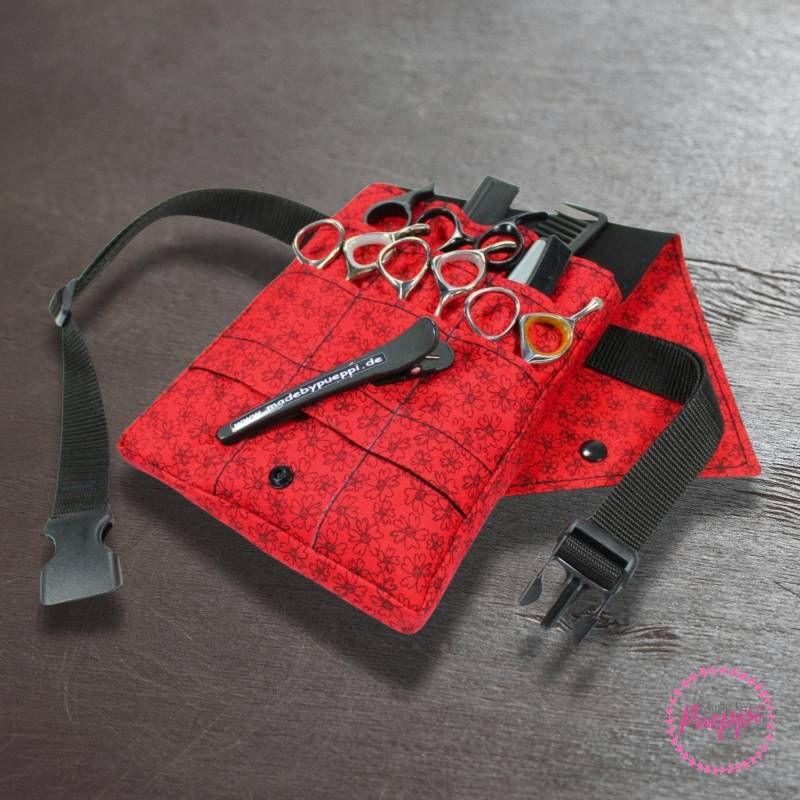 Friseurtasche Im Design Blumen Rot Friseur Werkzeugtasche Scherentasche Friseurgürtel Friseurschere Friseurin Friseursalon von MadebyPueppi