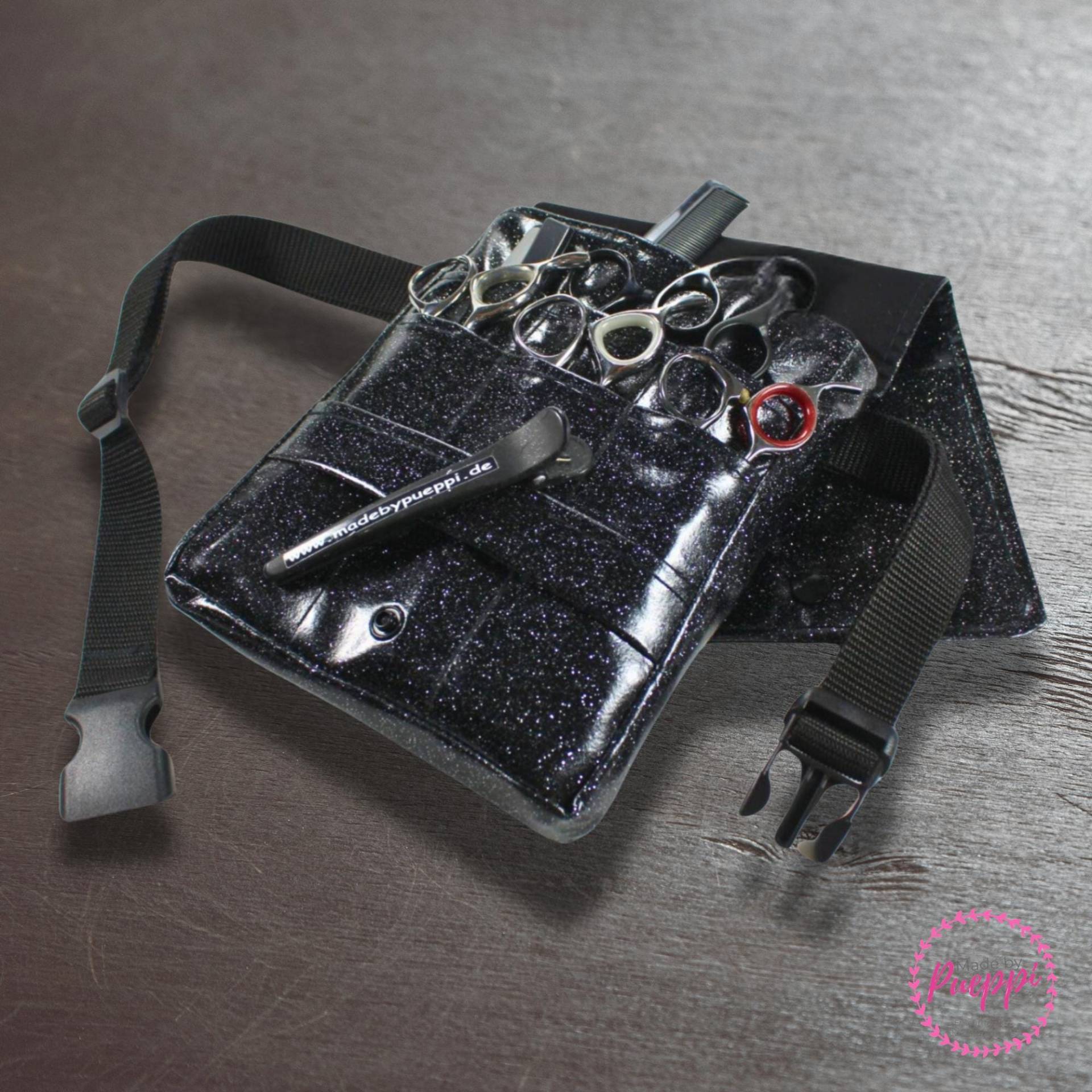 Glitzer Friseurtasche Im Design Glitter Pure Black Friseurwerkzeugtasche Friseurscherentasche Friseurgürteltasche Friseurgeschenk Friseurin von MadebyPueppi