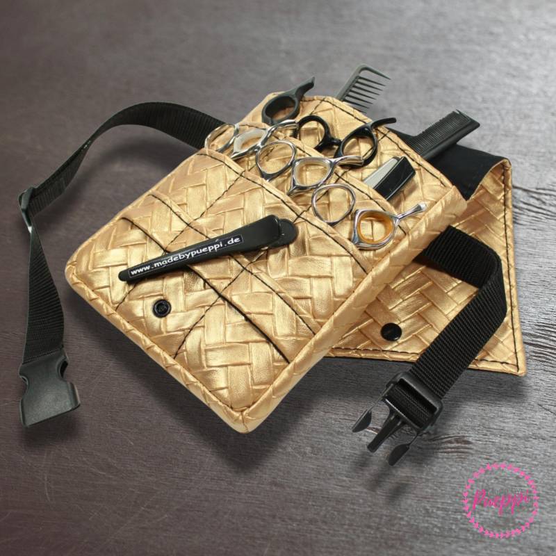 Kunstleder Friseurtasche Im Design Fishbone Gold Shine Friseurwerkzeugtasche Friseurscherentasche Friseurgürteltasche Friseurgeschenk von MadebyPueppi