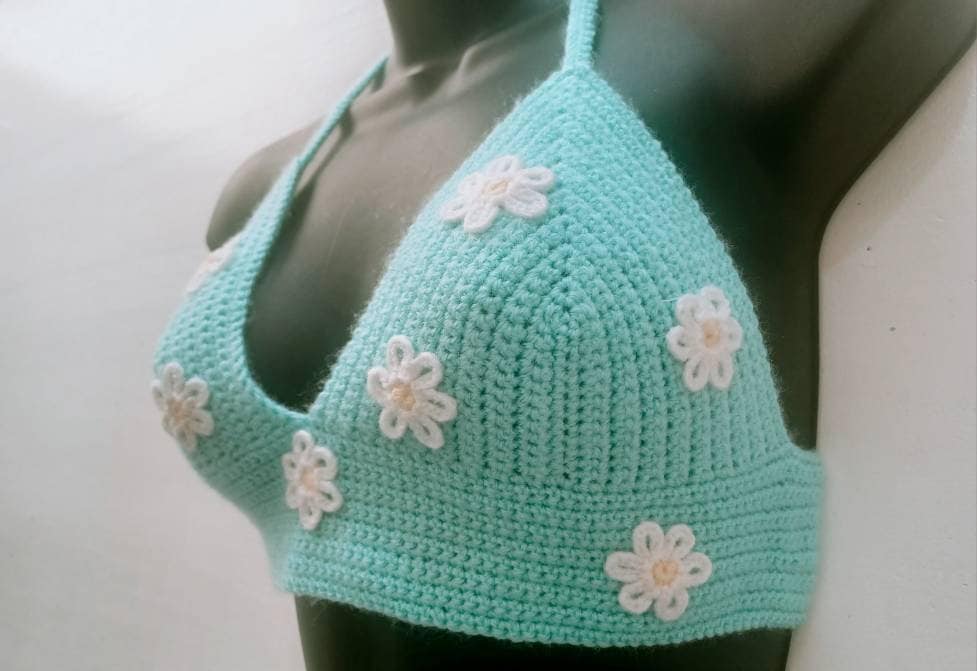 Handgemachte Häkelarbeit Neckholder Gänseblümchen Bralette Crop Top Bh Festival Boho Niedlich Sommer Hell von MadebyTJstore