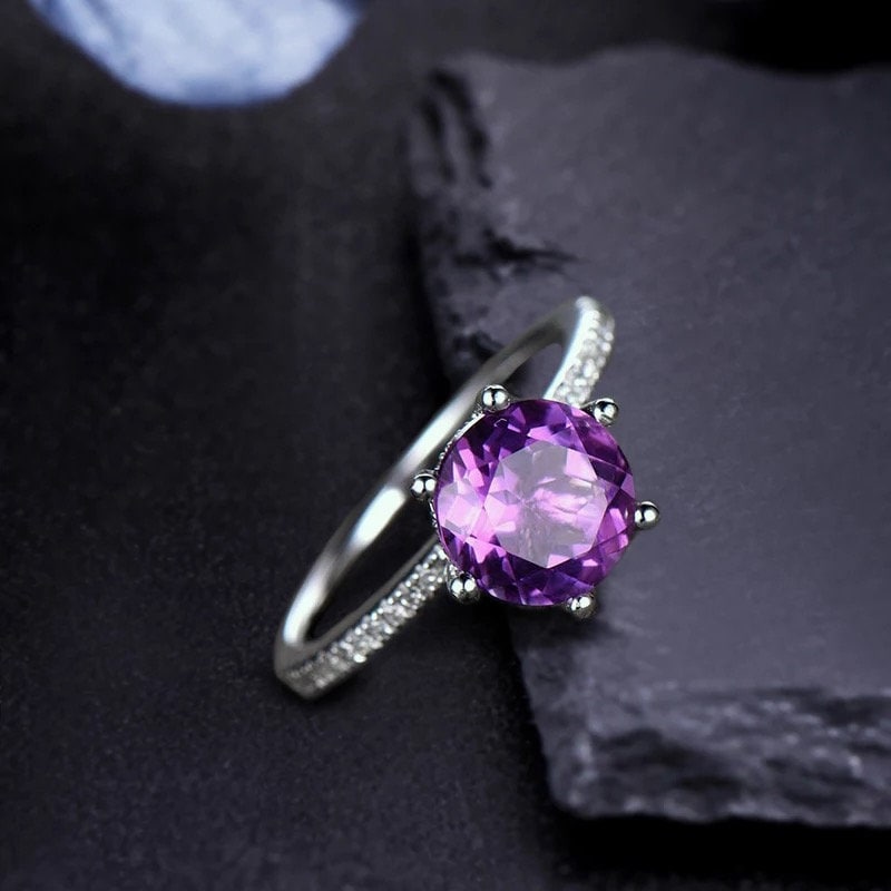 14K Solid Gold 1.3Ct Rundschliff Amethyst Verlobungsring Ehering von MadeforherByYang