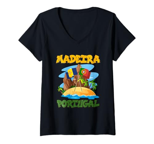 Damen Madeira, Portugal T-Shirt mit V-Ausschnitt von Madeira Design