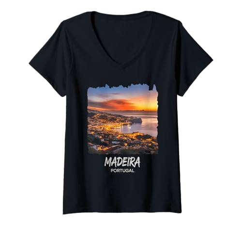 Damen Madeira, Portugal T-Shirt mit V-Ausschnitt von Madeira Design