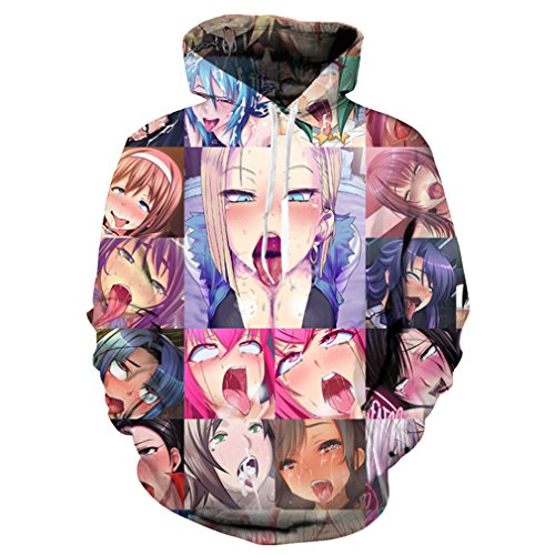 Anime Ahegao lustiges 3D Alle über Drucken Hoodies Jogger Hipster Sexy Cartoon Street Wear Bekleidung Farbe ahegao Hoodies XXL von Madela