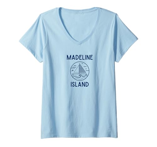 Damen Madeline Island Wisconsin Cool Segelboot T-Shirt mit V-Ausschnitt von Madeline Island Wisconsin Designs