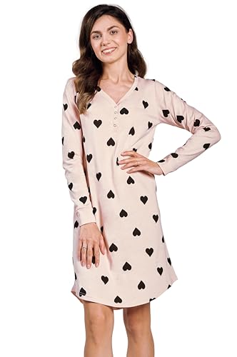 Mademoiselle Sommeil Damen Langarm Nachthemd | Zartrosa mit Schwarzen Herzen | 100% Baumwolle | V-Ausschnitt & Knopfleiste | Weiches Nachthemd für Herbst & Winter Mademoiselle Sommeil Damen Langarm Nachthemd | Zartrosa mit Schwarzen Herzen | 100% Baumwolle | V-Ausschnitt & Knopfleiste | Weiches Nachthemd für Herbst & Winter von Mademoiselle Sommeil