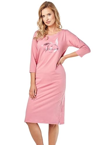 Mademoiselle Sommeil Damen Nachthemd | ¾ Ärmel Nachthemd in pink mit verspieltem Motivdruck | Rundhalsausschnitt & gerader Saum | 100% Baumwolle von Mademoiselle Sommeil