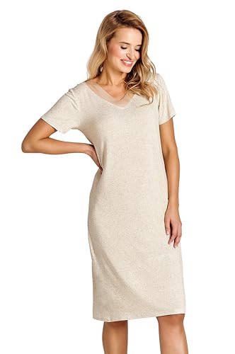 Mademoiselle Sommeil Damen Nachthemd | Elegantes Schlafkleid in Creme mit Satin-V-Ausschnitt | Exklusive Viskose-Leinen-Mischung | Kurzarm | Europäische Qualität von Mademoiselle Sommeil
