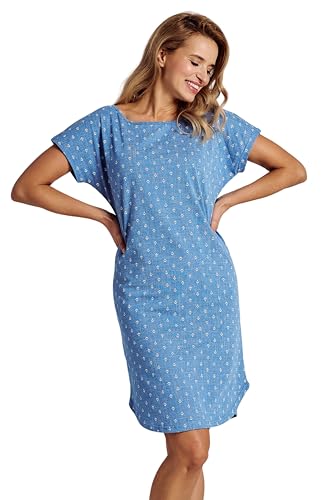 Mademoiselle Sommeil Damen Nachthemd in Jeans-Optik | 100% Baumwolle | Kurzarm mit U-Boot-Ausschnitt | Maritimes Design mit Anker-Motiv von Mademoiselle Sommeil