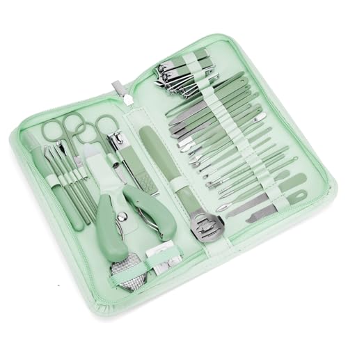 Madenia Nagelknipser Set Professionelle: 35 in 1 Tragbaren Maniküre Pediküre Set für Zuhause & Reisen, Edelstahl Nagelknipser Beauty Nagelpflege Werkzeuge Kit für Männer und Frauen (Grün) von Madenia