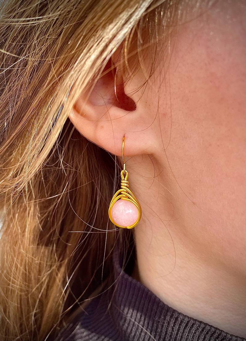 Handgemachte Ohrringe, Aus Silber - Und Golddraht Gewickelt, Mit 1 cm Halbedelsteinen von Madewithlove120