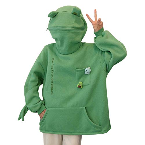 Lustiger Frosch Kapuzenpullover Kawaii Sweatshirt Hoodie Nettes Tier Reißverschluss Langarm Pullover Paar Klappentasche (Grün, S) von Madger