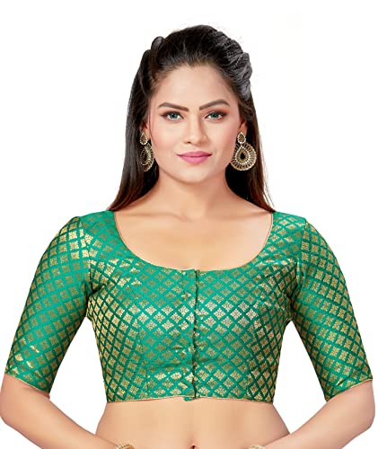 Madhu Fashion Damen Polyester Brokat Fertig Saree Bluse mit Ellenbogenlangen Ärmeln, flaschengrün, 40 von Madhu Fashion