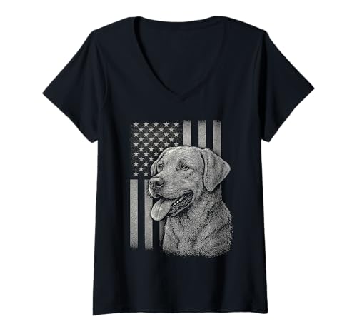 Damen Labrador Amerikanische Flagge 4. Juli Patriotische Hundeliebe T-Shirt mit V-Ausschnitt von Madine.Design