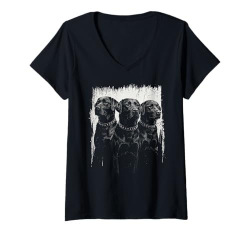 Damen Labrador Hundeliebhaber in Schwarz und Weiß T-Shirt mit V-Ausschnitt von Madine.Design