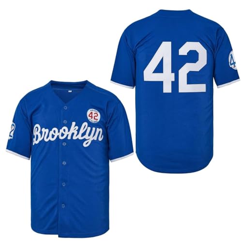 Madjus Herren Baseballtrikot Legend 42 Button Down 90er Jahre Hip Hop Trikot genäht, Blau, XL von Madjus