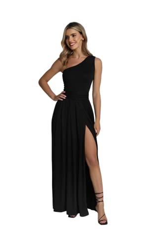 Madnezz House Damenkleid Erin Wild, EIN-Schulter, elastische Taille, Maxi-Länge, 2 Taschen, Schwarze Farbe, Größe S von Madnezz House