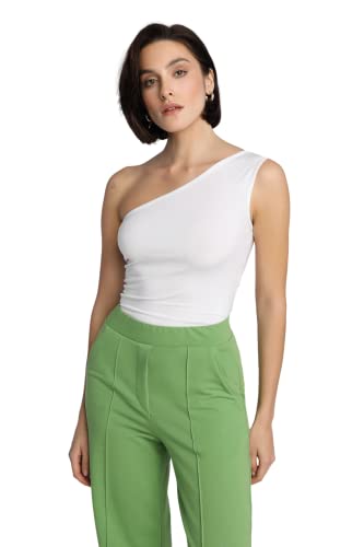 Madnezz House Shirt One Shoulder Top, EIN-Schulter, Ärmellos, weiß Farbe, Größe S von Madnezz House