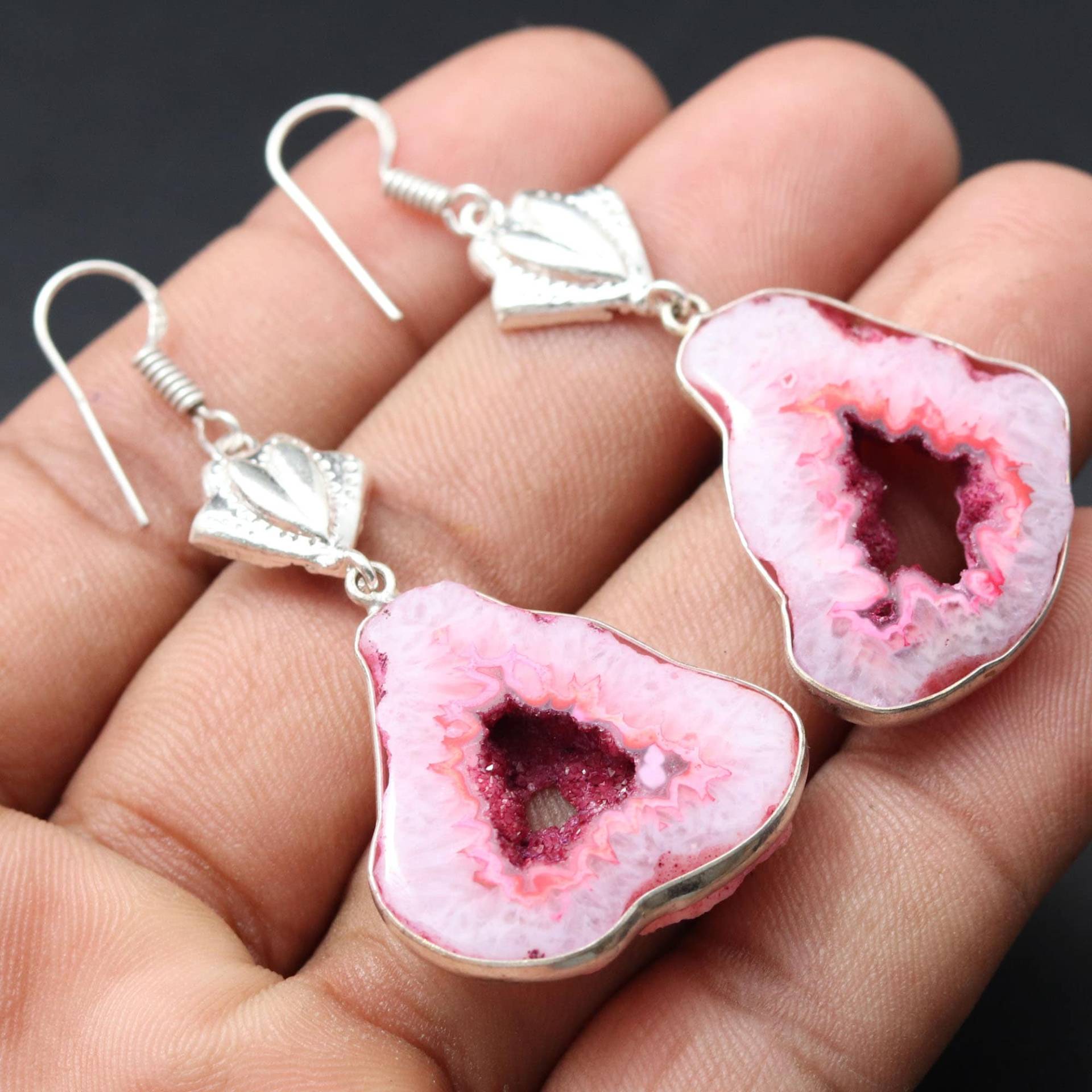 Achat Geode Druzy Edelstein Ohrringe, Mädchen Ohrringe Schmuck Geschenk Für Sie Sterling Versilberte Frauen von MadonnaJewellery