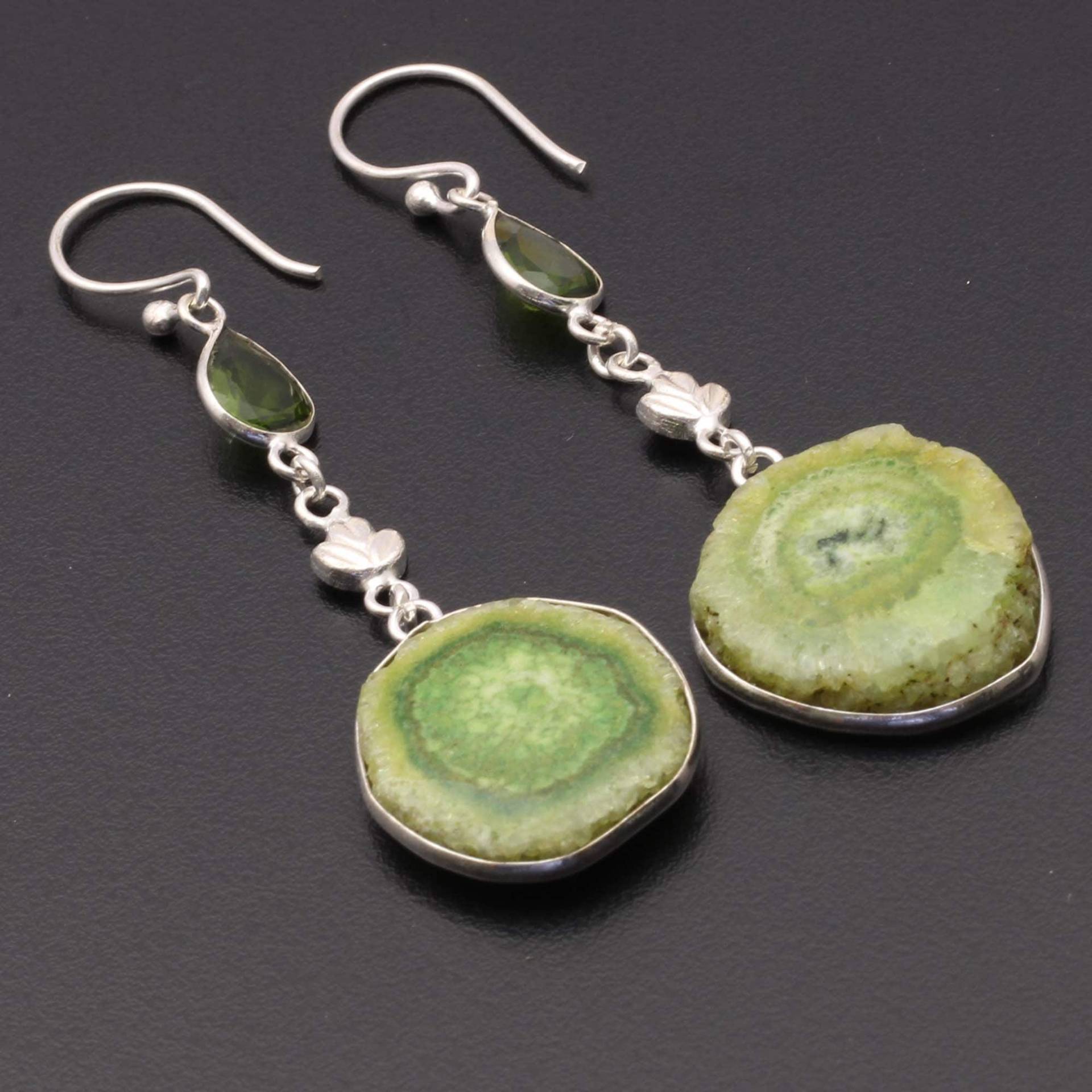 Achat Geode Druzy Peridot Ohrringe Edelstein Mädchen Schmuck Geschenk Für Sie Sterling Versilbert Xy103 von MadonnaJewellery