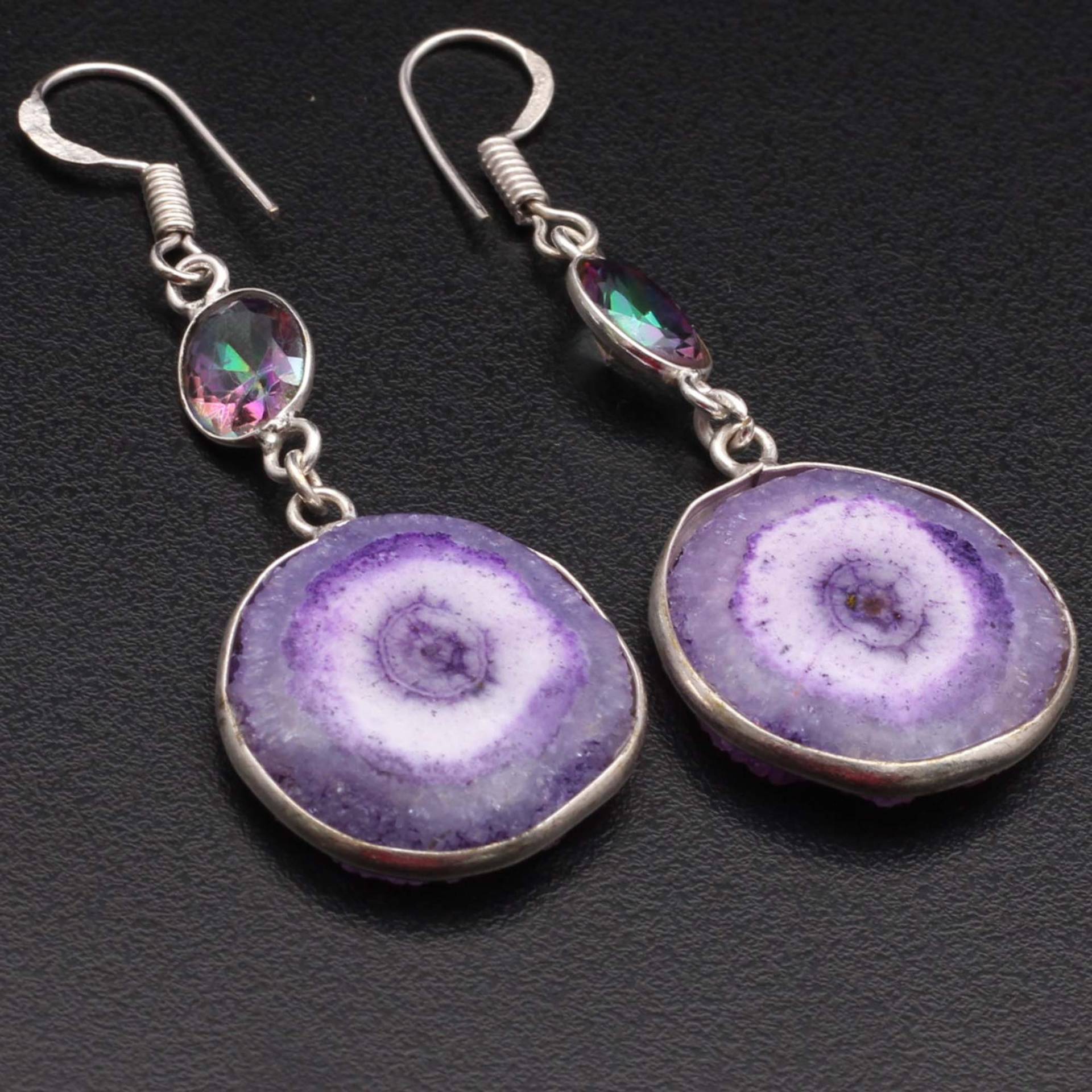 Achat Geode Scheibe Ametrin Ohrringe Edelstein Mädchen Schmuck Geschenk Für Sie Sterling Versilbert Xy756 von MadonnaJewellery