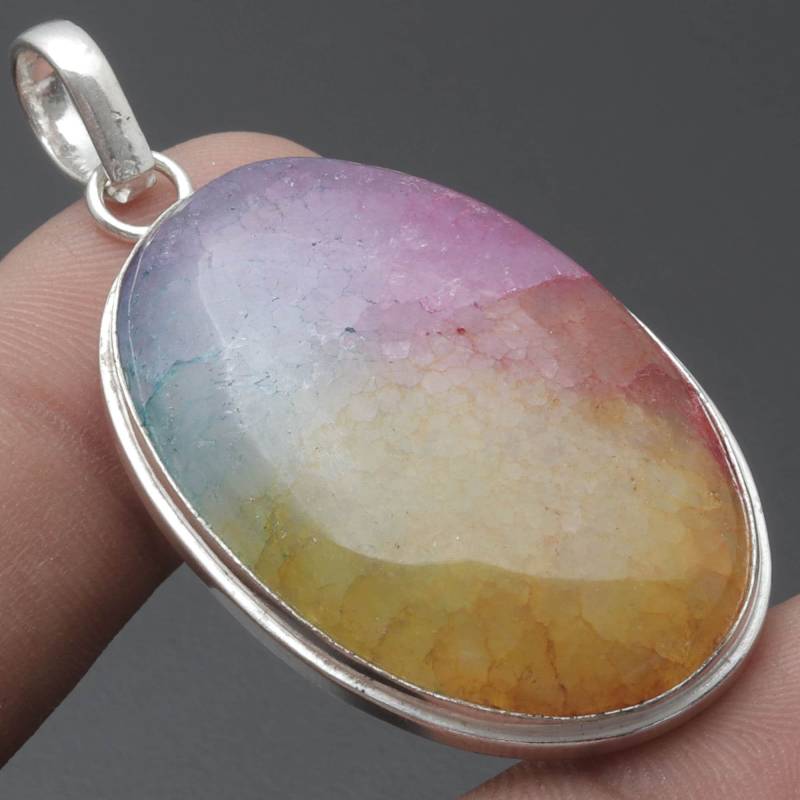 Achat Geode Scheibe Anhänger Edelstein Schmuck Halskette Geschenk Für Sie Sterling Silber Überzogene Ihn Xy2307 von MadonnaJewellery