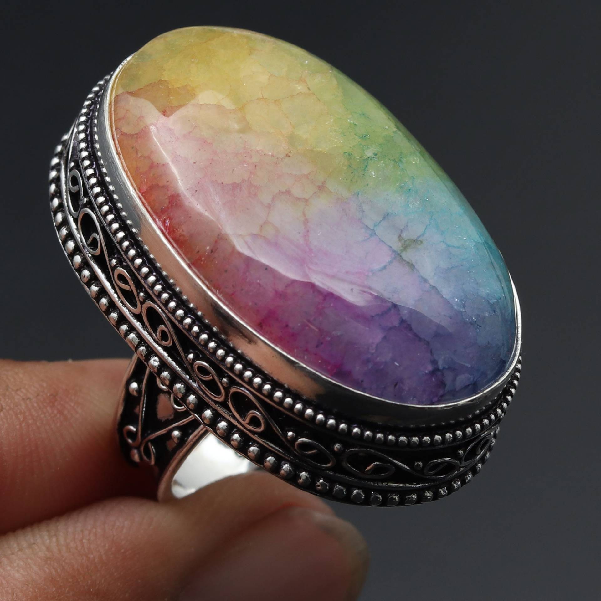 Achat Geode Scheiben Ring, Schmuck Vintage Stil Ring Sterling Versilbert Geschenk Für Sie Ihn von MadonnaJewellery