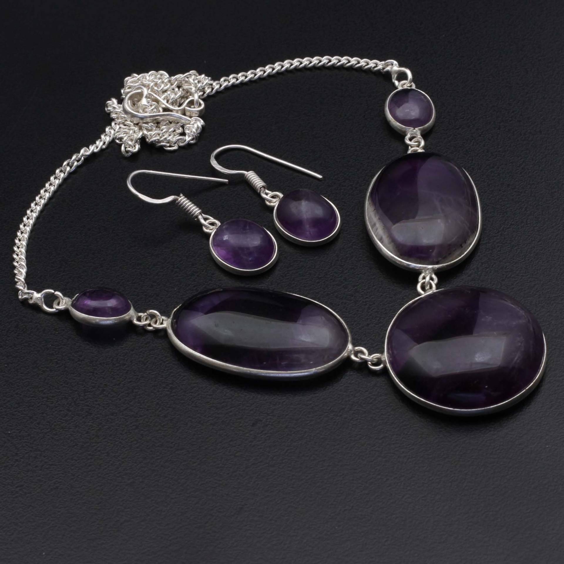 Amethyst Halskette & Ohrringe Set Schmuck Frau Edelstein Geschenk Für Sie Sterling Versilbert Mädchen Xy316 von MadonnaJewellery