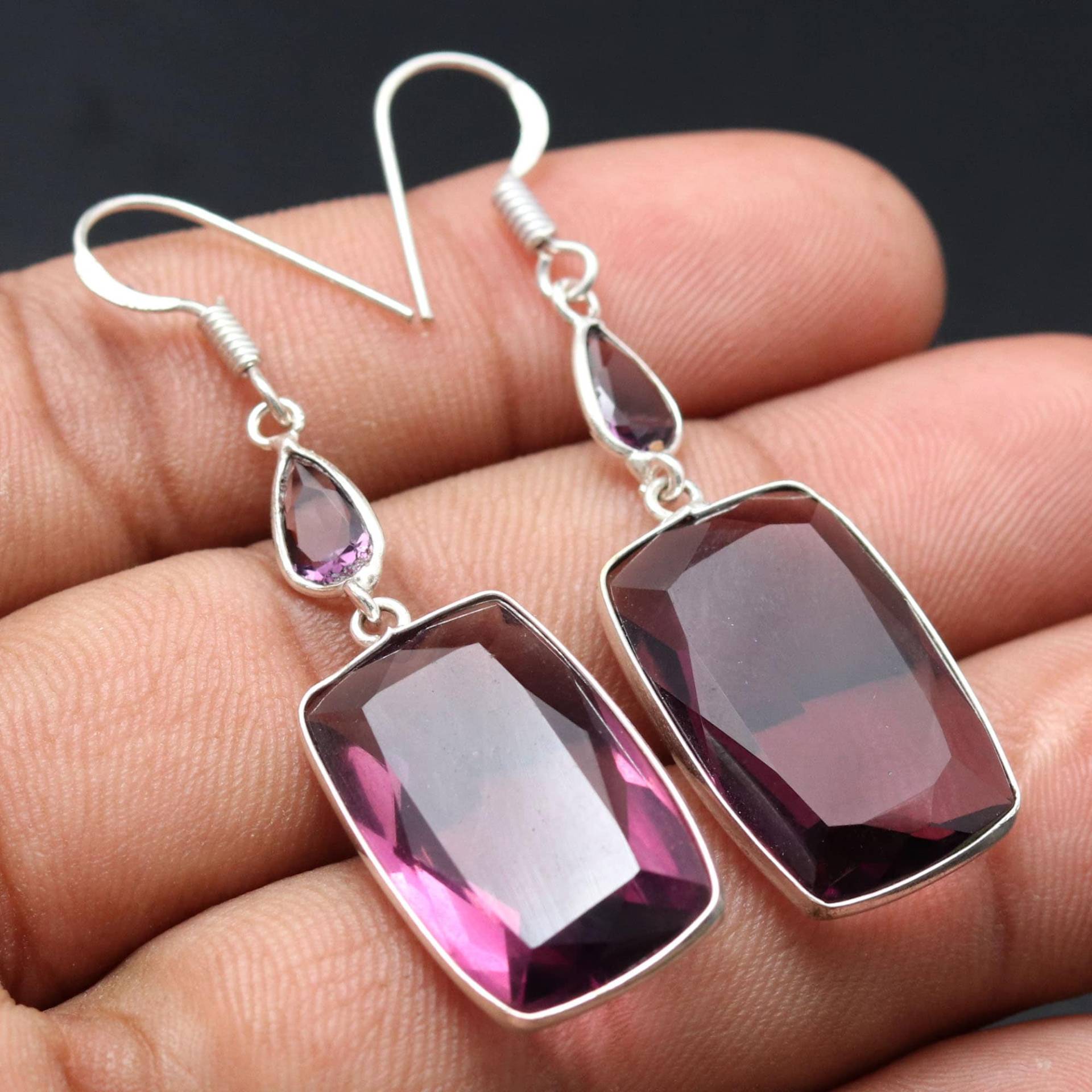 Amethyst Quarz Edelstein Ohrringe, Mädchen Ohrringe Schmuck Geschenk Für Sie Sterling Silber Versilbert Frauen von MadonnaJewellery