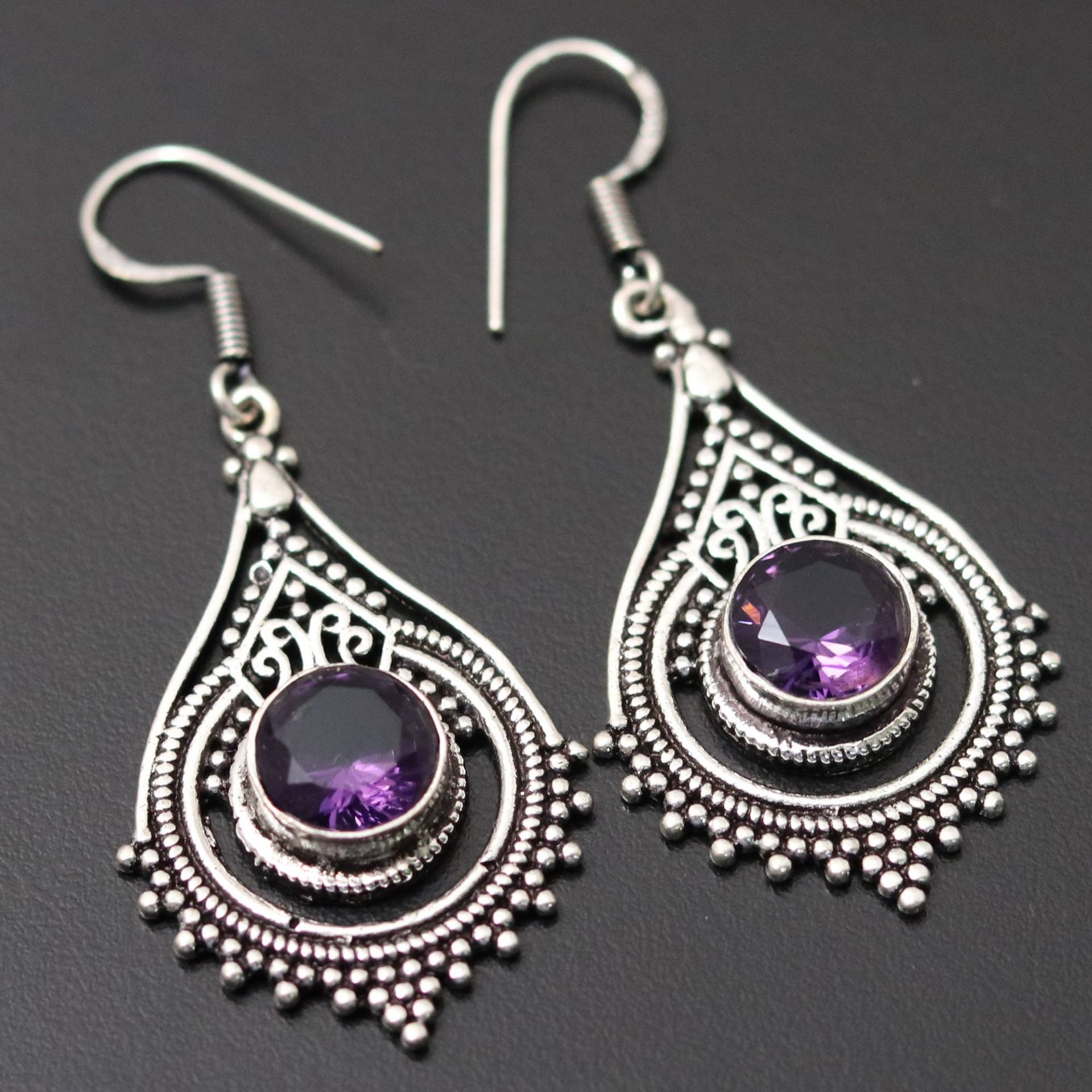 Amethyst Quarz Edelstein Ohrringe Schmuck, Geschenk Für Sie Einzigartiger Stil Sterling Versilberte Frau Schmuck von MadonnaJewellery