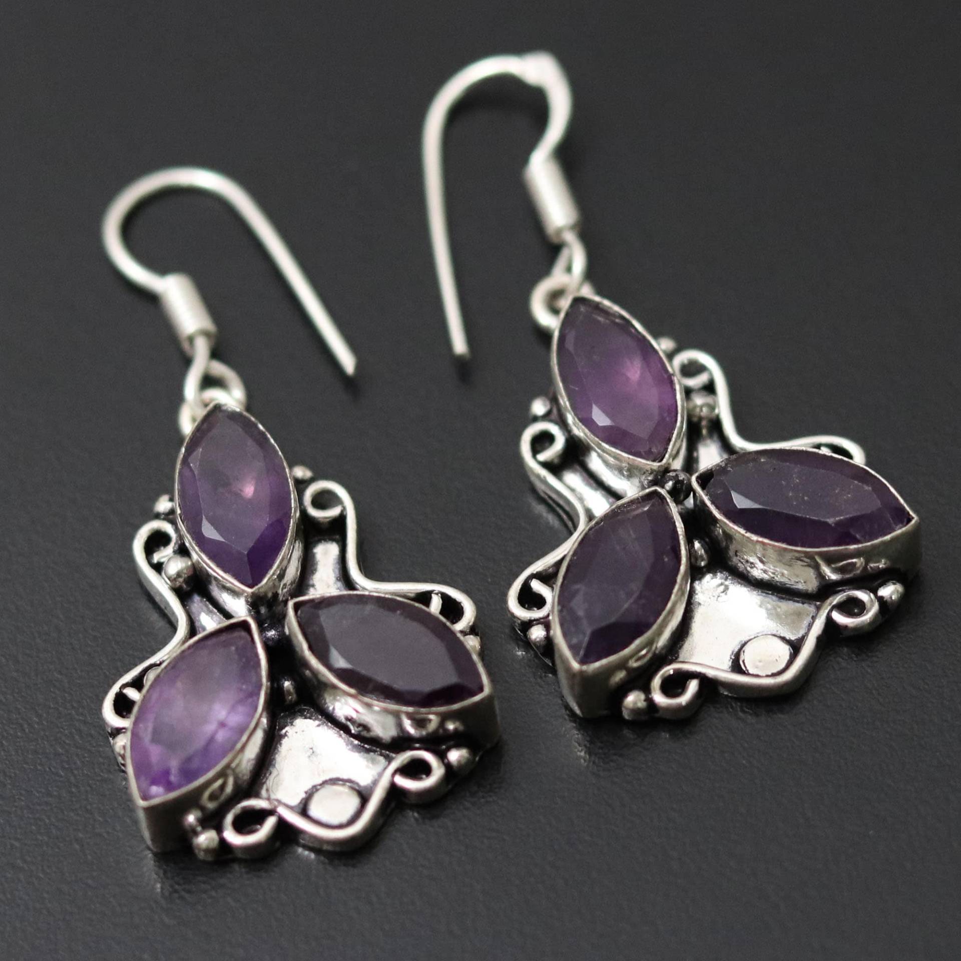 Amethyst Quarz Edelstein Ohrringe Schmuck, Geschenk Für Sie Schmuck Sterling Versilbert Mädchen Multistone von MadonnaJewellery