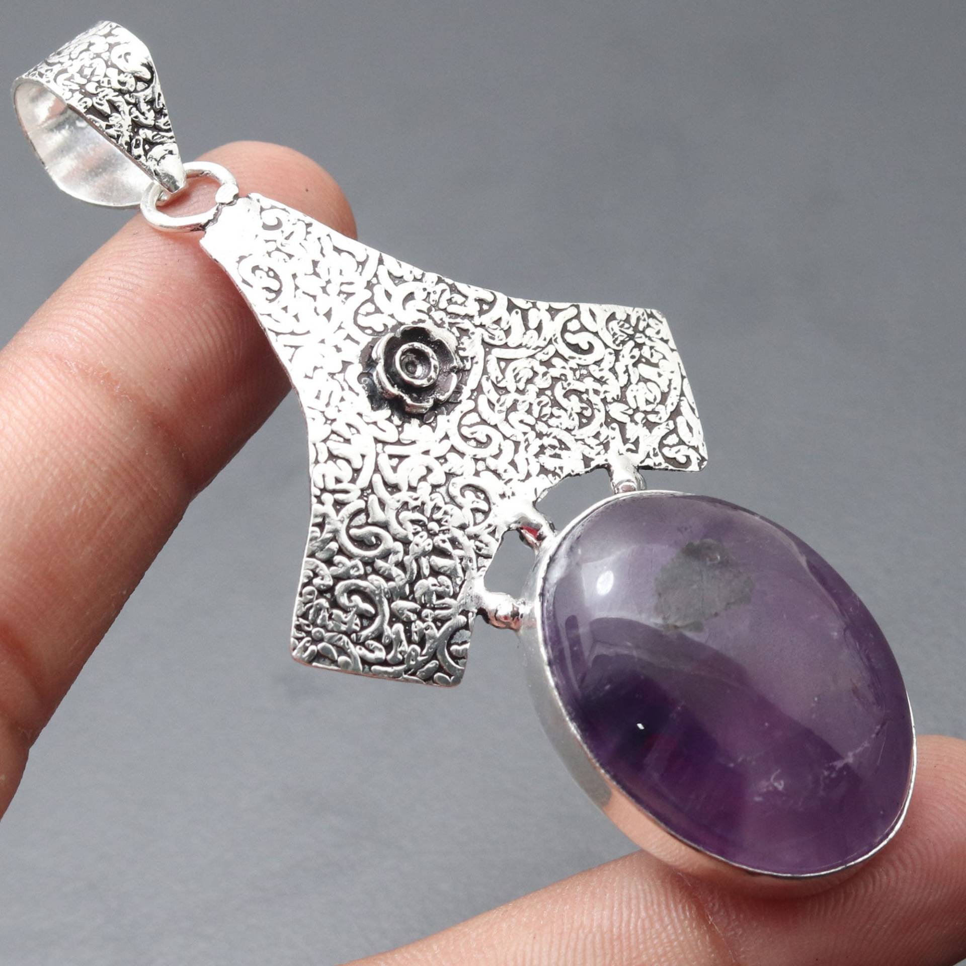 Amethyst Sonnenstein Edelstein Anhänger Herz Stil Geschenk Für Sie & 925 Sterling Versilbert Schmuck von MadonnaJewellery