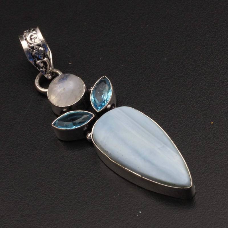Blaue Spitze Achat Blau Quarz Anhänger Edelstein Schmuck Frau Geschenk Für Sie Sterling Silber Überzogene Xy1577 von MadonnaJewellery