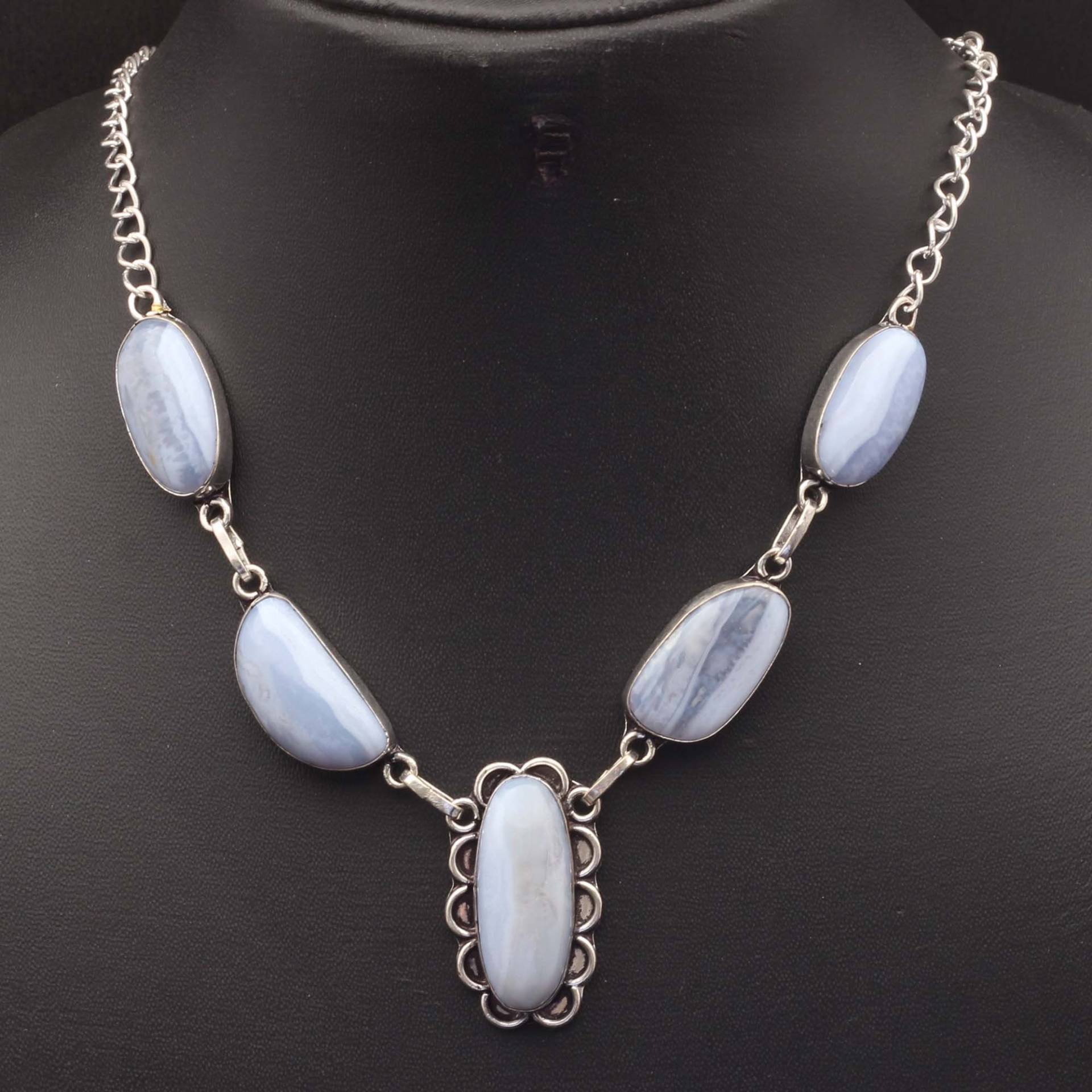 Blaue Spitze Achat Halskette Schmuck Edelstein Geschenk Für Sie Sterling Versilbert Mädchen Xy120 von MadonnaJewellery