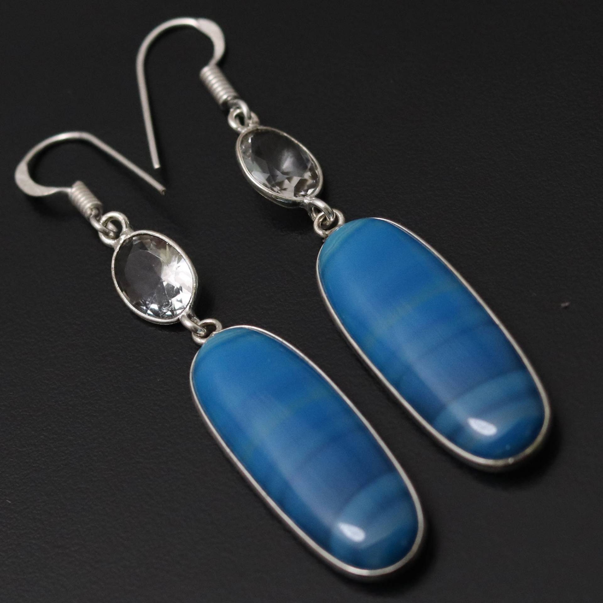 Blaue Spitze Onyx Kristall Quarz Ohrringe, Edelstein Mädchen Ohrringe Schmuck Geschenk Für Sie Handmade Frau von MadonnaJewellery