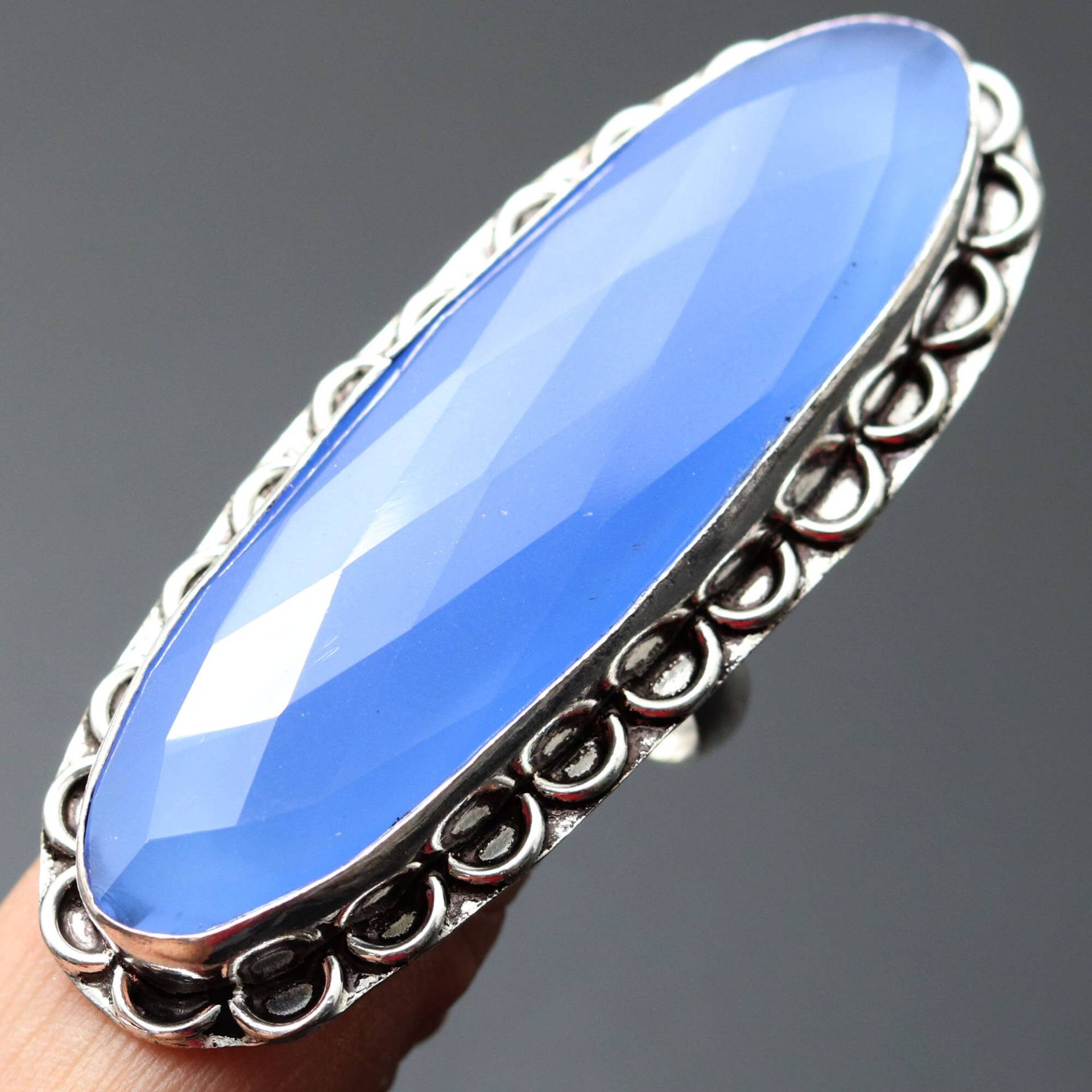 Blauer Chalcedon Ring Frau Edelstein Antik Schmuck Geschenk Für Mädchen Sterling Versilbert Sie von MadonnaJewellery