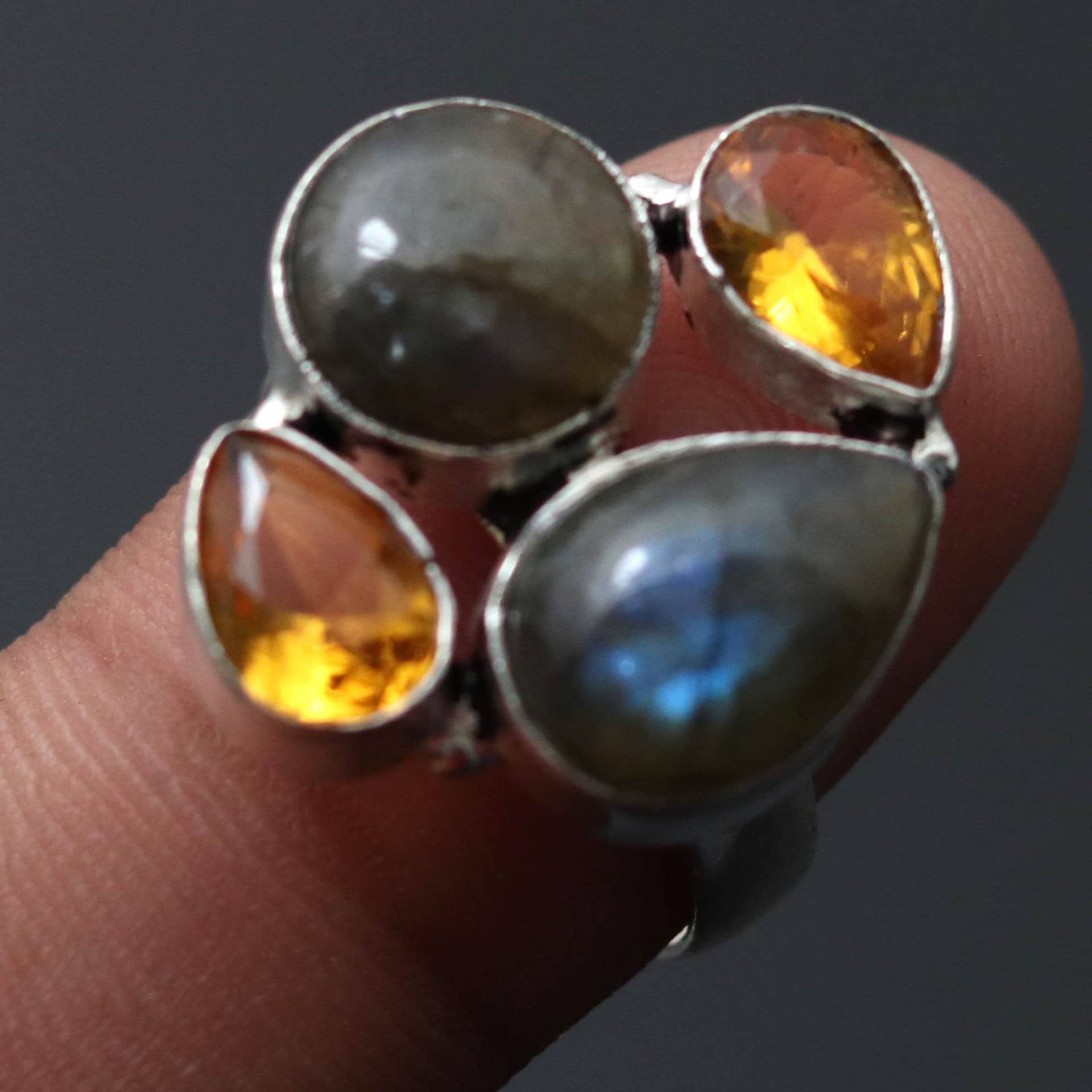 Blauer Feuer Labradorit Citrin Ring Schmuck Damenring Geschenk Für Sie Edelstein Modeschmuck Mädchen Stil von MadonnaJewellery