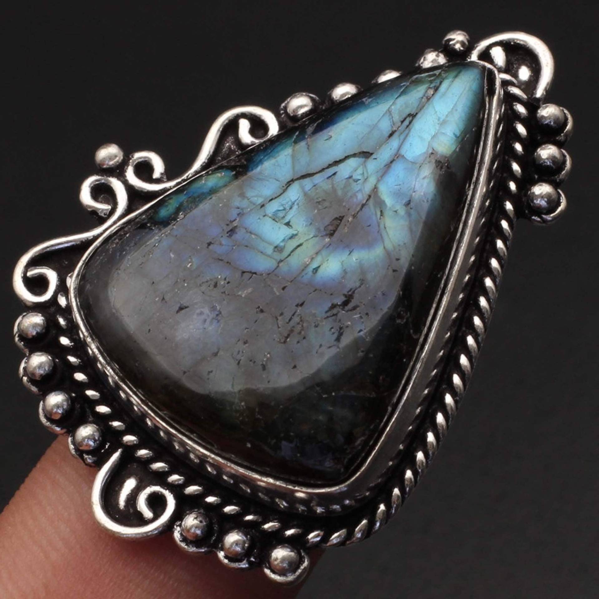 Blauer Feuer Labradorit Ring, Schmuck Ring Natur Edelstein Antik Stil Sterling Versilbert Mädchen Für Xy498 von MadonnaJewellery