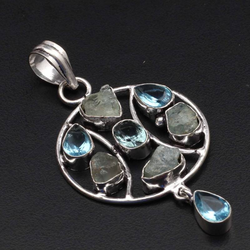 Blauer Quarz Kyanit Peridot Anhänger Edelstein Schmuck Frau Geschenk Für Sie Sterling Silber Überzogene Xy1581 von MadonnaJewellery