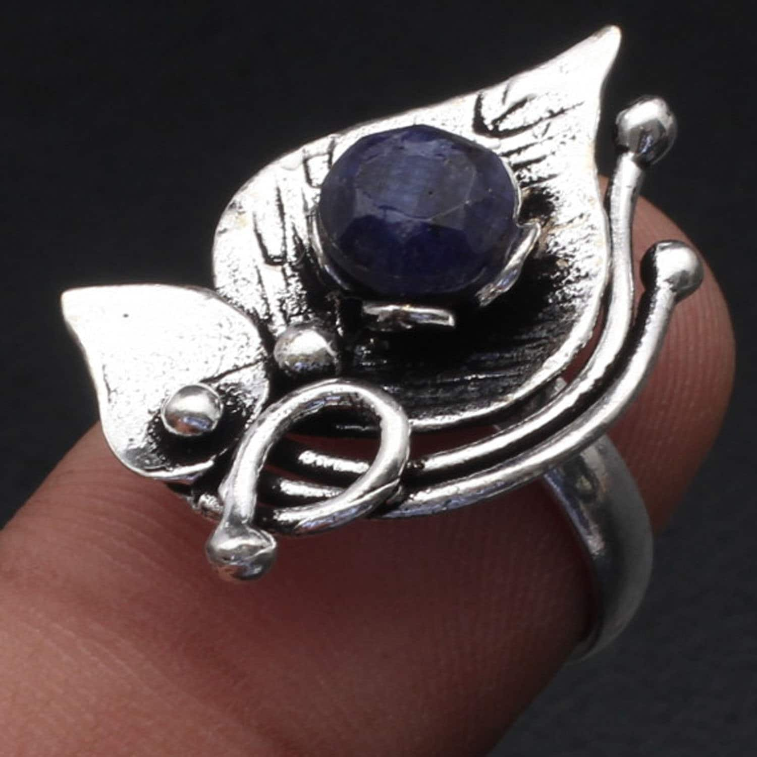 Blauer Saphir Ring Antik Stil Edelstein Schmuck Geschenk Für Mädchen Sterling Versilbert Sie von MadonnaJewellery