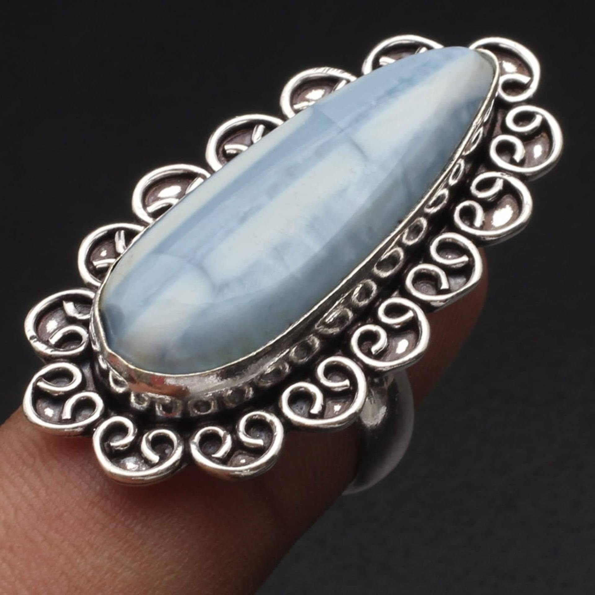 Blauer Spitzen Achat Ring Frau Edelstein Antik Schmuck Geschenk Für Mädchen Sterling Versilbert Sie Xy1331 von MadonnaJewellery