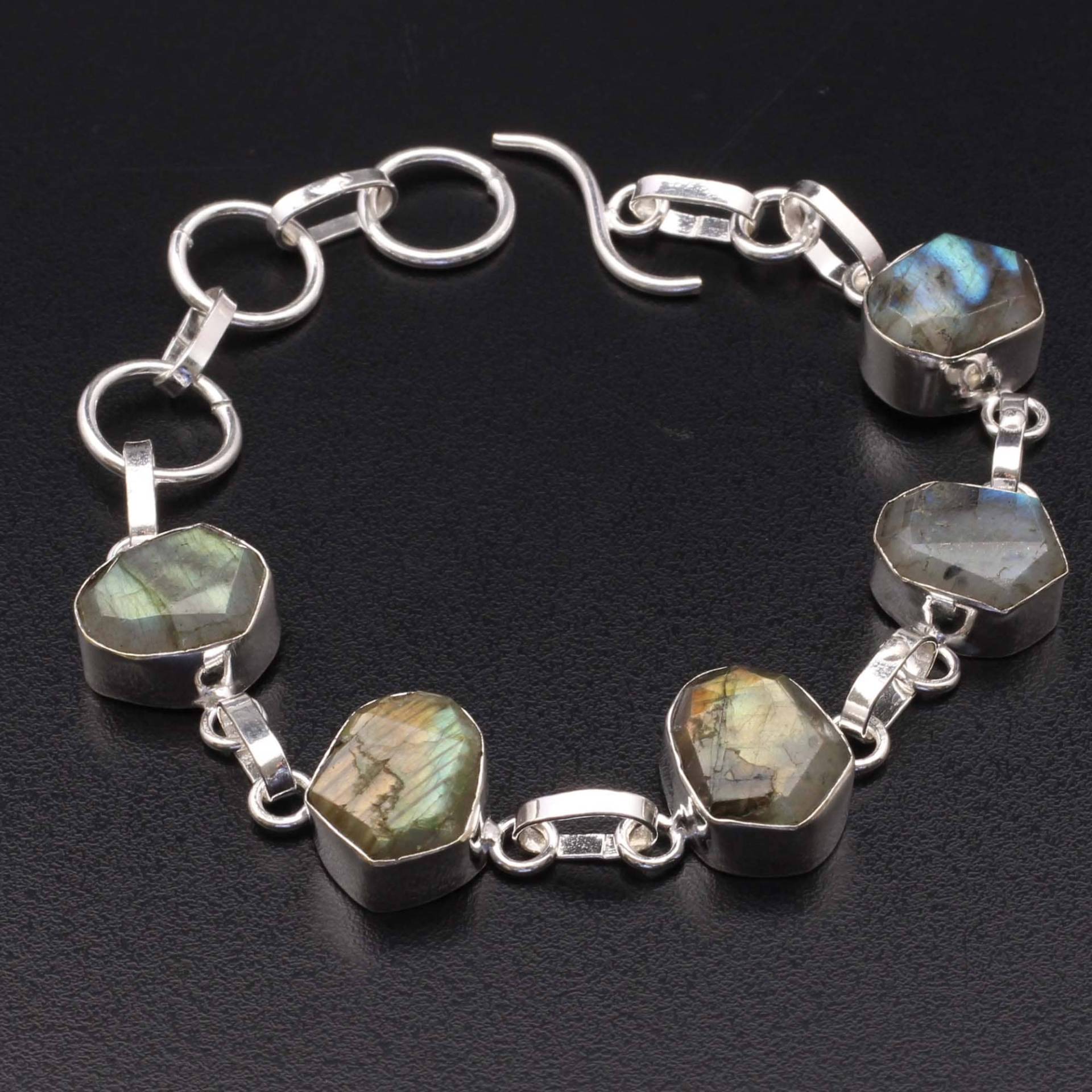 Blaues Feuer Labradorit Peridot Edelstein Armband Schmuck Geschenk Für Mädchen Sie Sterling Silber Plissee Xy123 von MadonnaJewellery