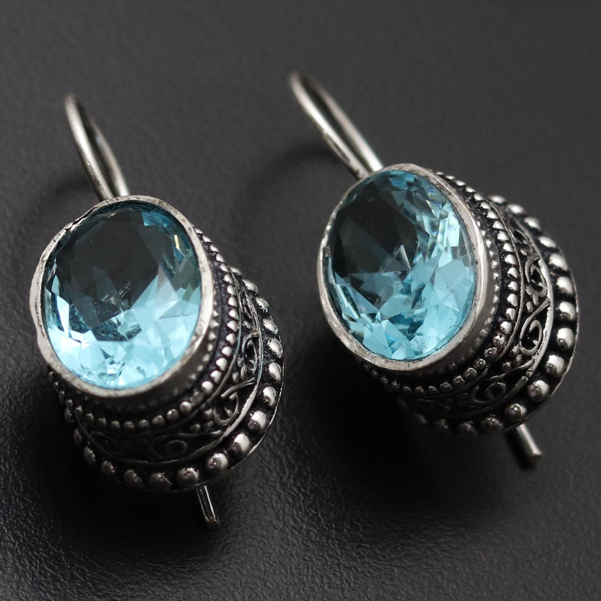 Blauquarz Edelstein Ohrringe Vintage Stil Schmuck Geschenk Für Sie Sterling Versilbert Ihn von MadonnaJewellery