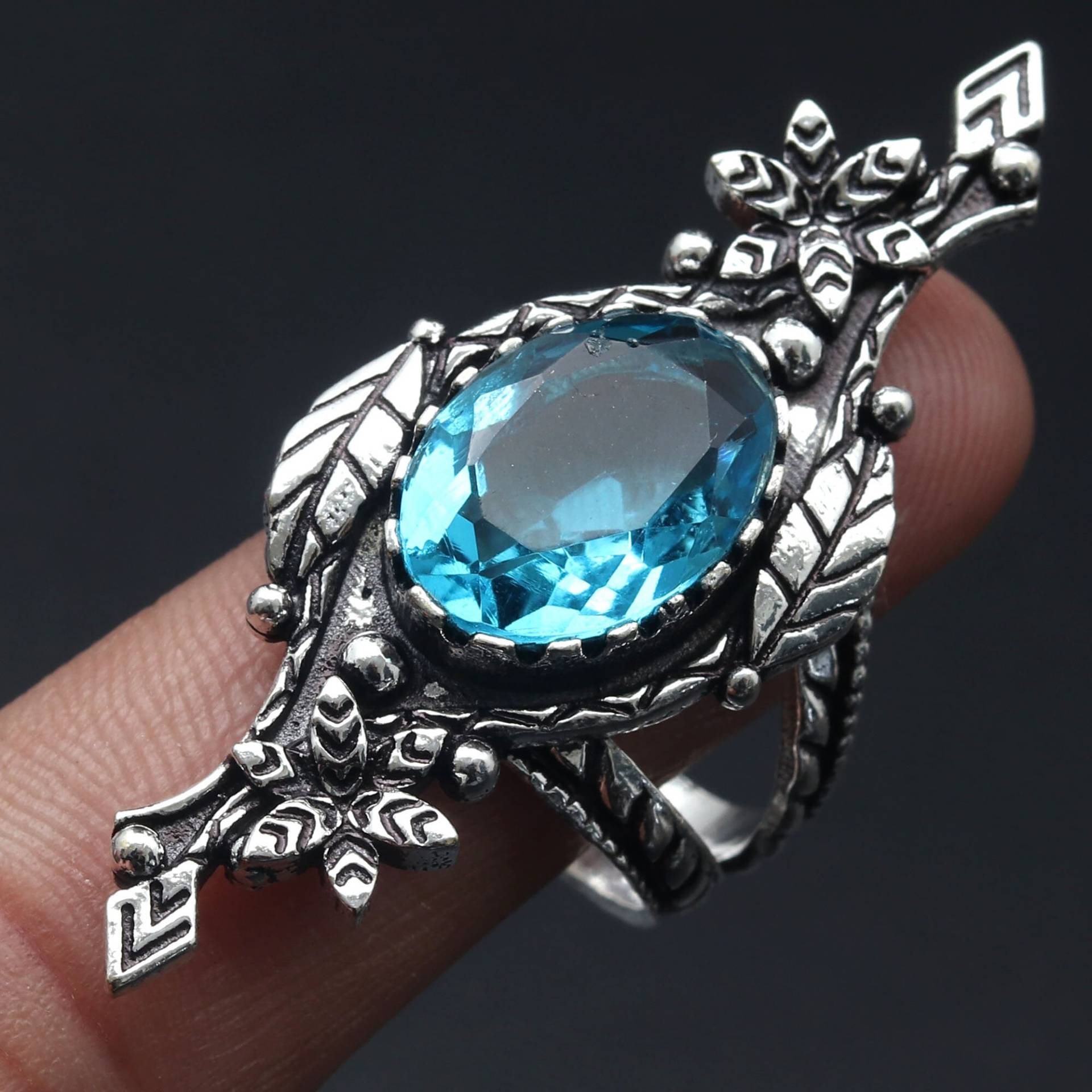 Blauquarz Ring Schmuck Antik Stil Edelstein Geschenk Ihn Sterling Versilbert Für Sie von MadonnaJewellery