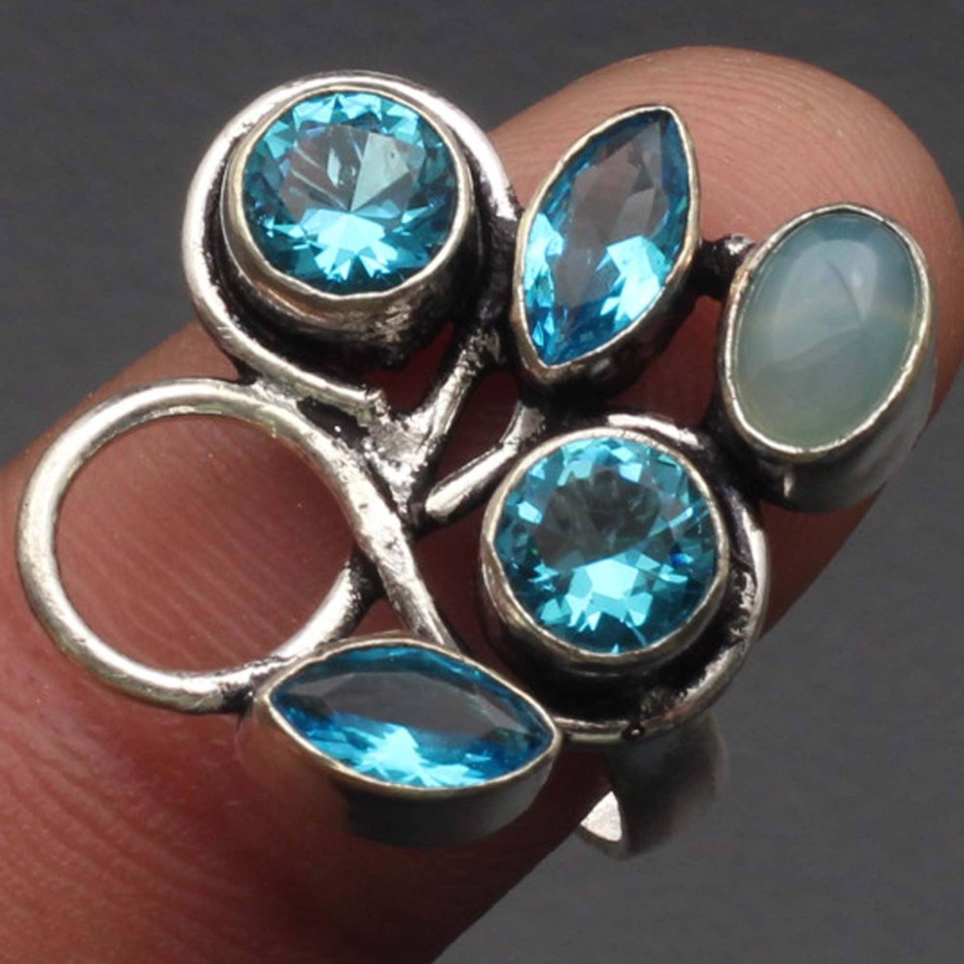 Chalcedon Blauquarz Edelstein Handgemacht Ring Geschenk Für Ihn 925 Sterling Versilbert Schmuck Sie Xy854 von MadonnaJewellery