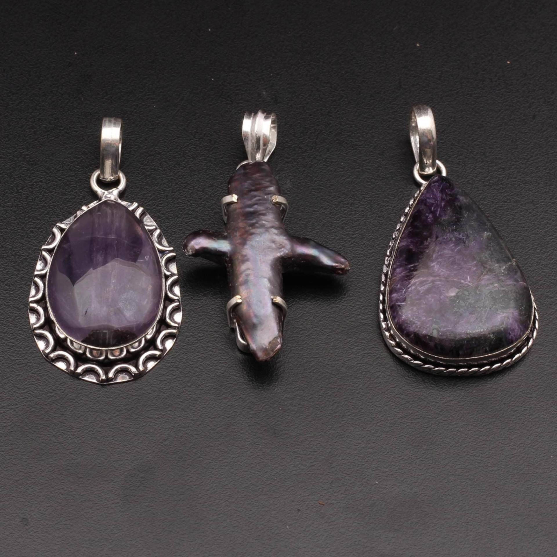 Charoit Amethyst Biwa Perle, Edelstein Schmuck Frau Halskette Anhänger Geschenk Für Sie 3 X Viele Mädchen Xy627 von MadonnaJewellery