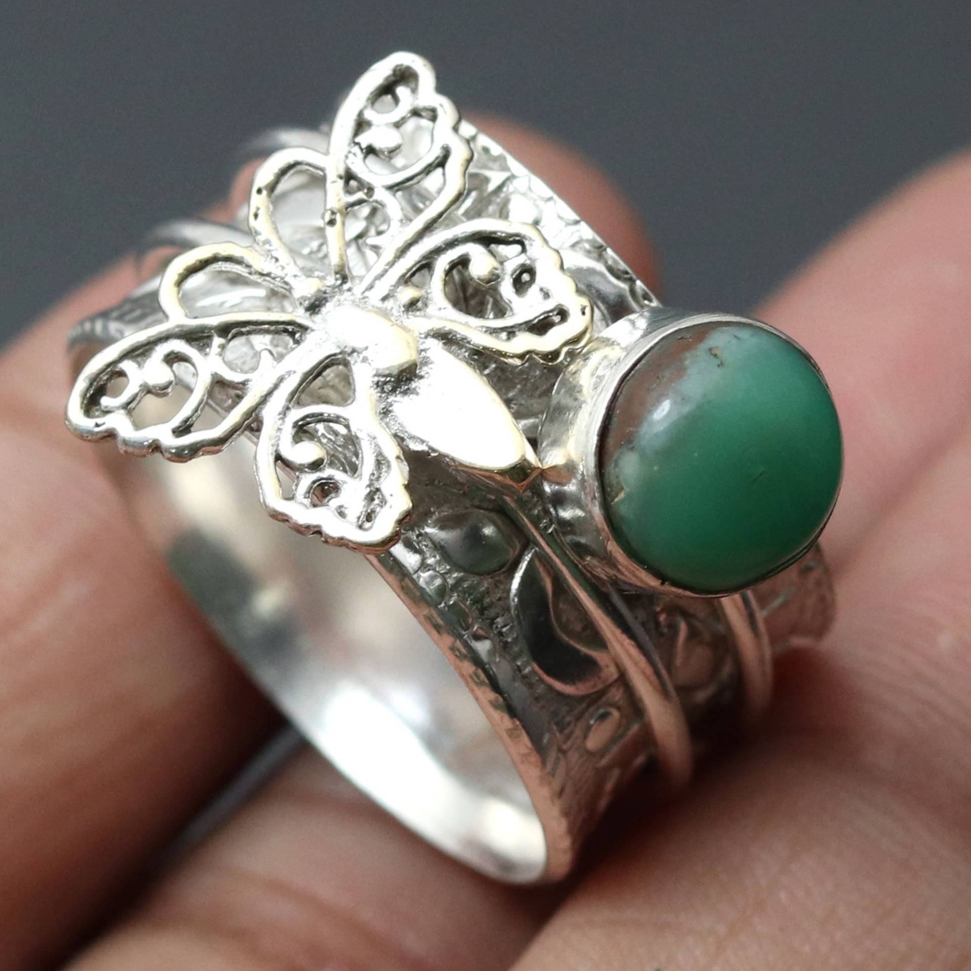 Chrysopras Edelstein Ring Schmuck Spinner Schmetterling Stil Sterling Versilbert Geschenk Für Sie Towtone von MadonnaJewellery