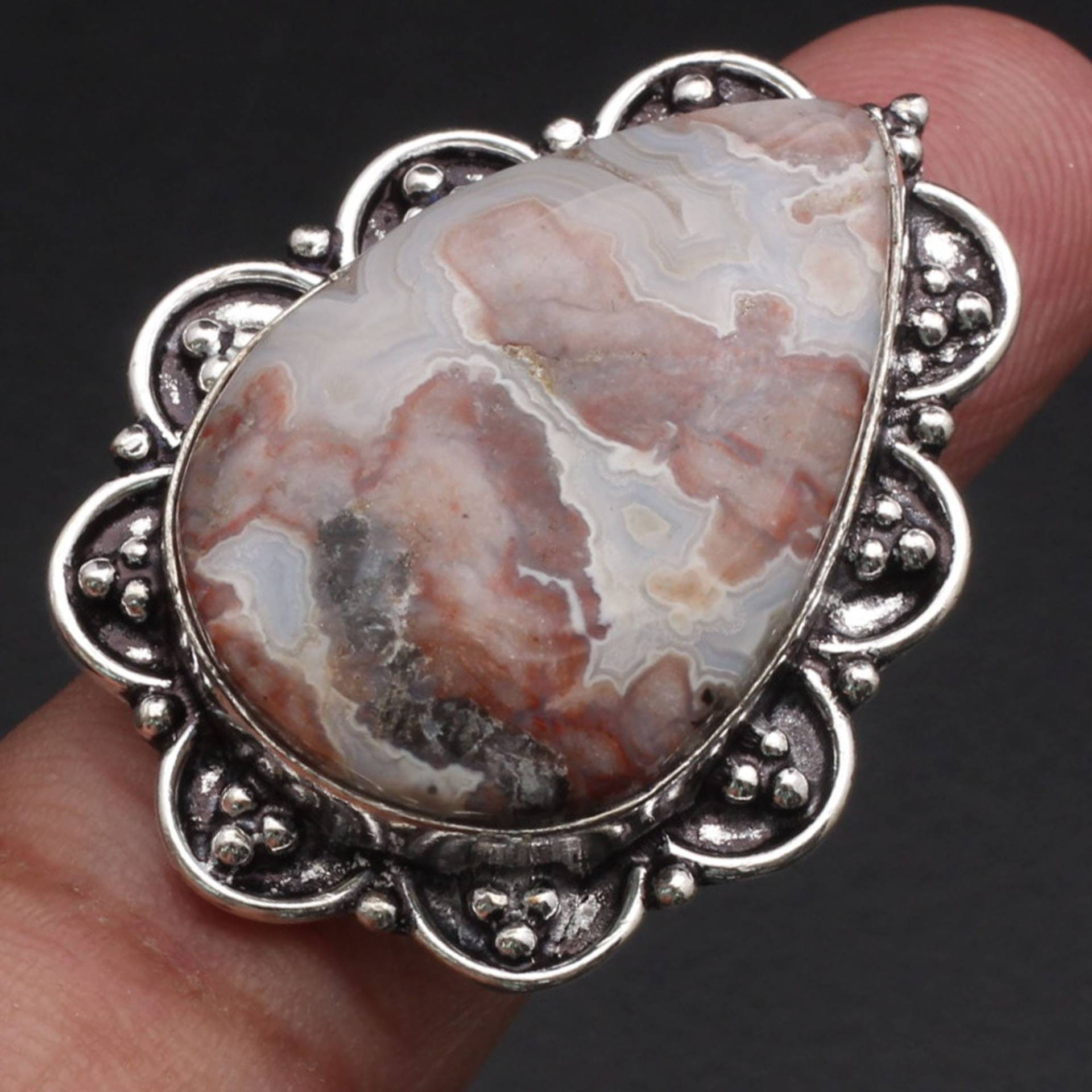 Crazy Lace Achat Ring Frau Edelstein Antik Schmuck Geschenk Für Mädchen Sterling Versilbert Sie Xy1907 von MadonnaJewellery