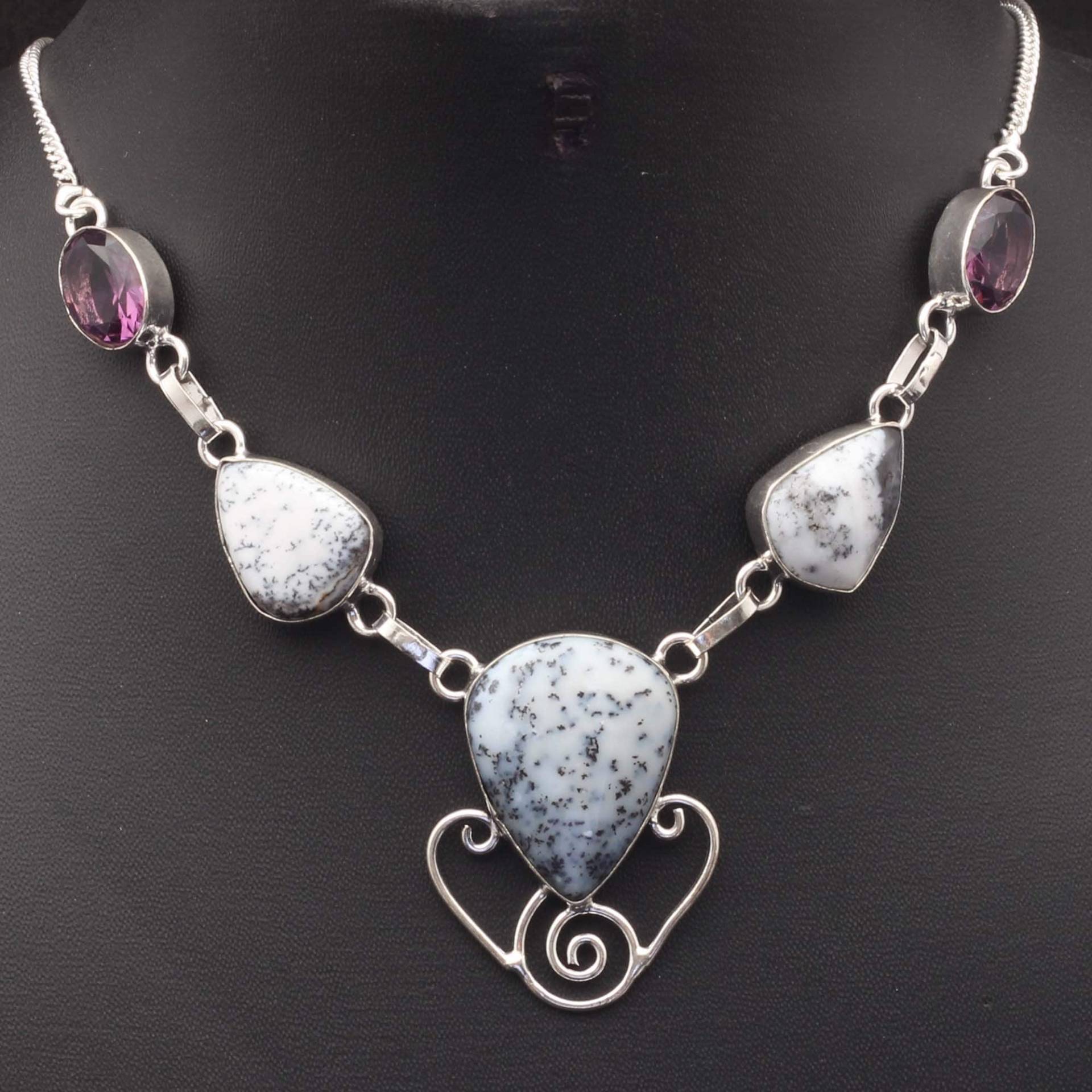 Dendrit Opal Amethyst Halskette Schmuck Edelstein Geschenk Für Sie Sterling Versilbert Mädchen Xy109 von MadonnaJewellery